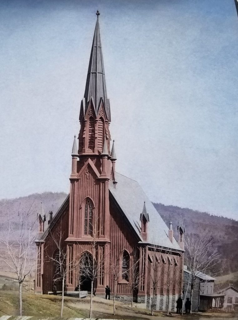 The original Methodist Church in Tunkhannock, across from the courthouse (Mary Gabriel, restored by Lizza Studios)