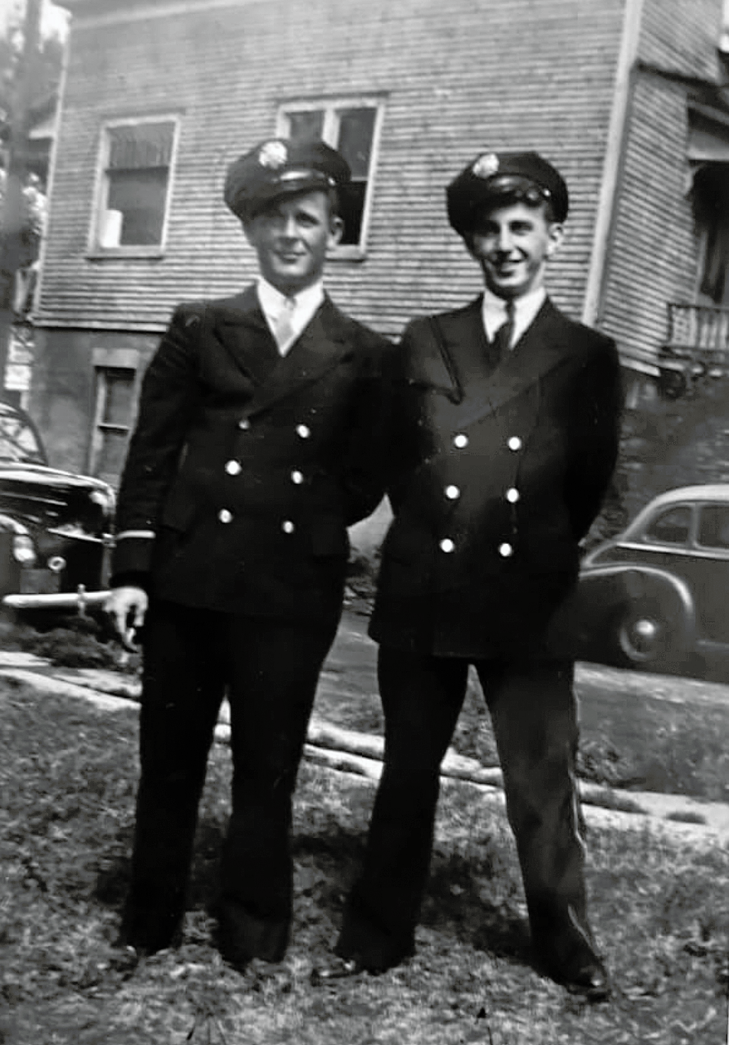 Joe Smurkoski and Stan Funk in front of the Meshoppen Firehouse (from Janis Goble Smurkowski)