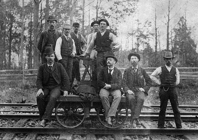 An example of a railroad handcar in 1891