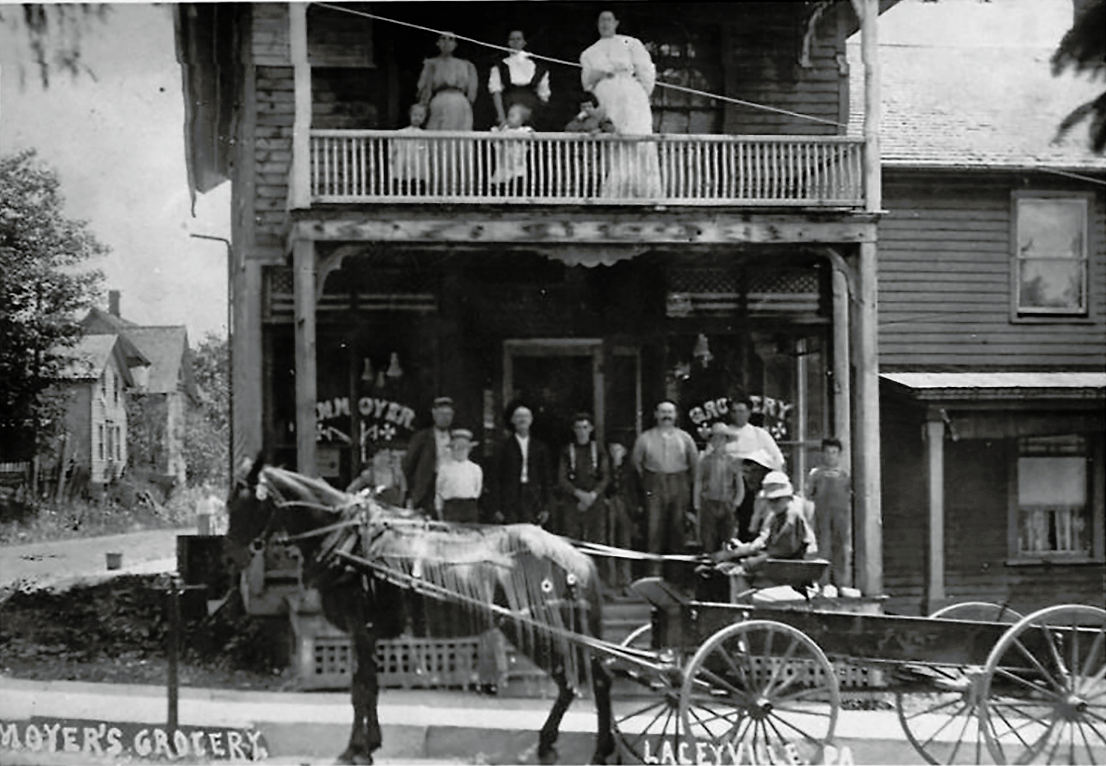 Moyer's Grocery store in Laceyville (postcard)